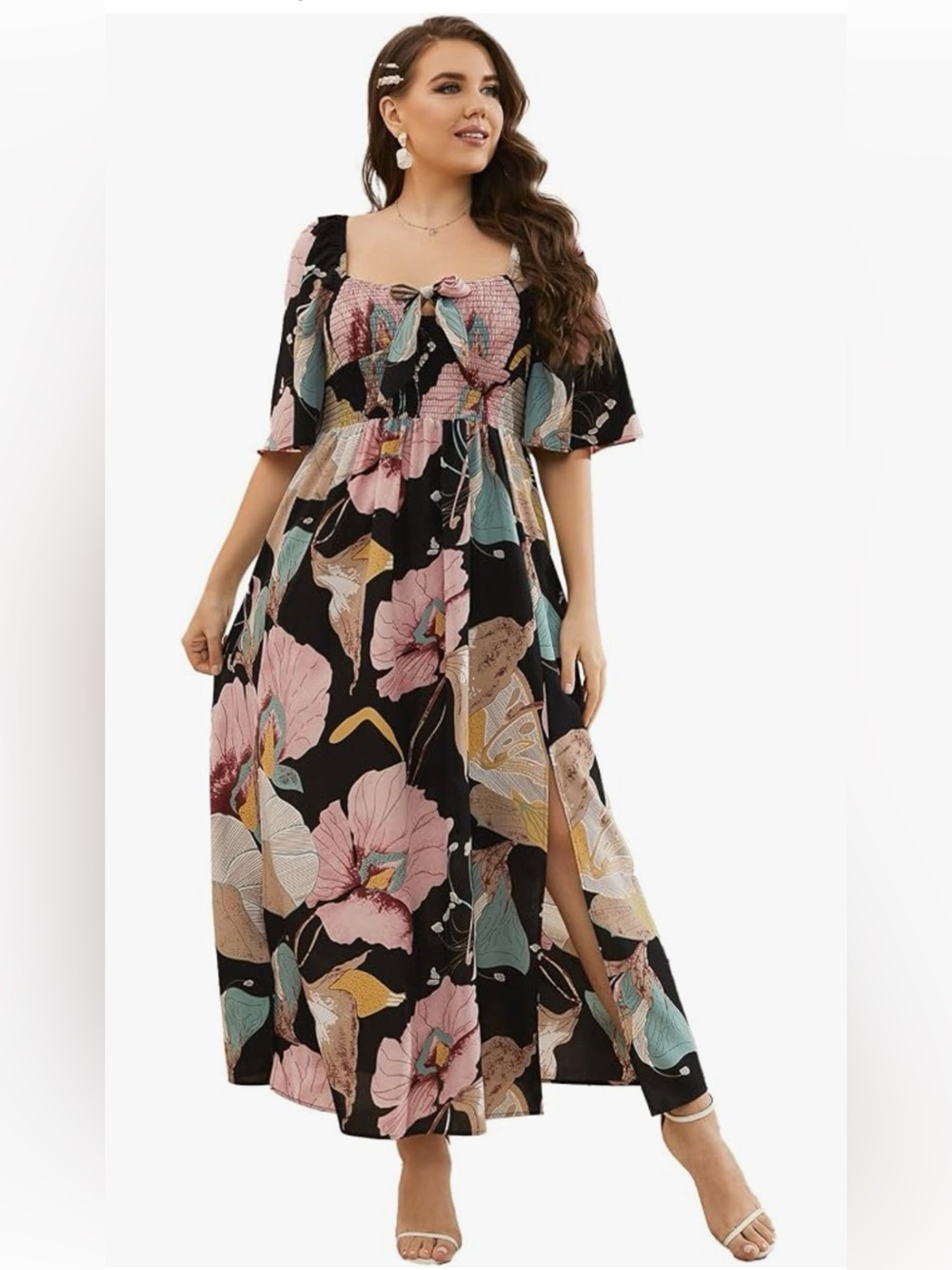 Black Multicolor Smocked Maxi Dress
